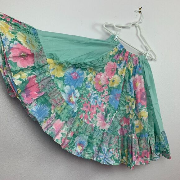 Vintage 80s Pitchfork Brand Green Floral Lace Square Dance Outfit Skirt Medium - Picture 3 of 16
